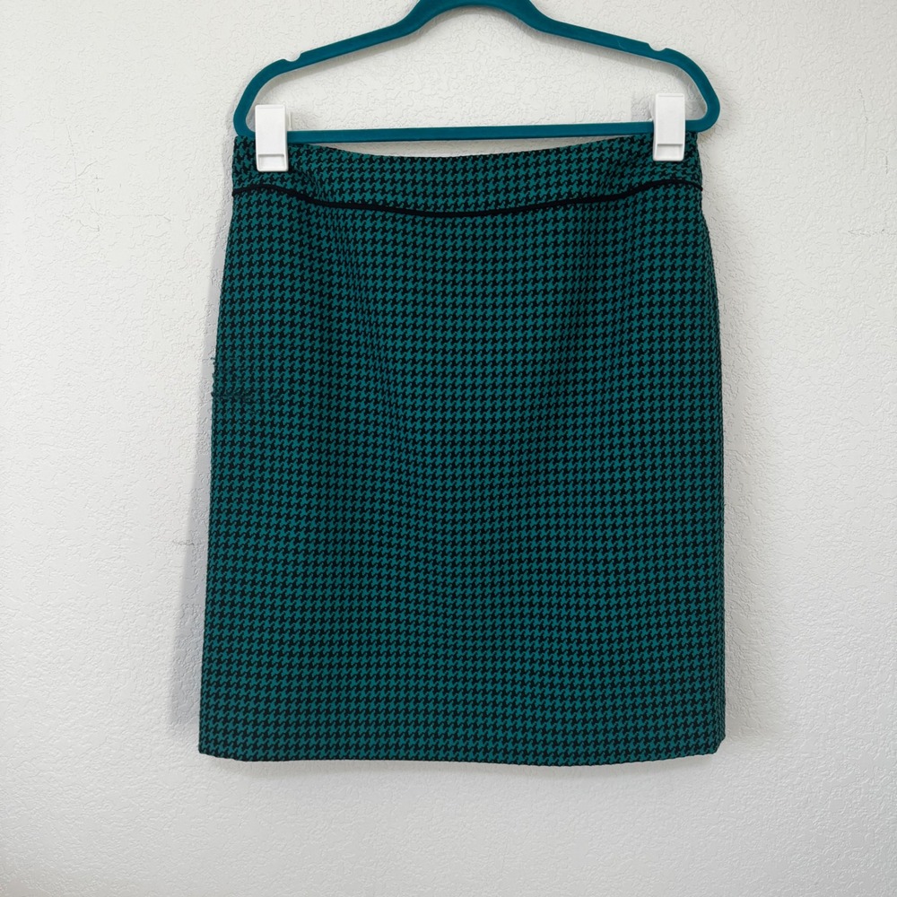 VINTAGE Alex Marie Houndstooth Pencil Skirt TealBlack Knee Length Classic Career